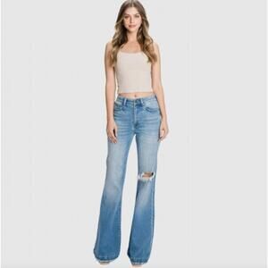 NEW PETRA153 distressed super high rise flare jeans - petite in blue